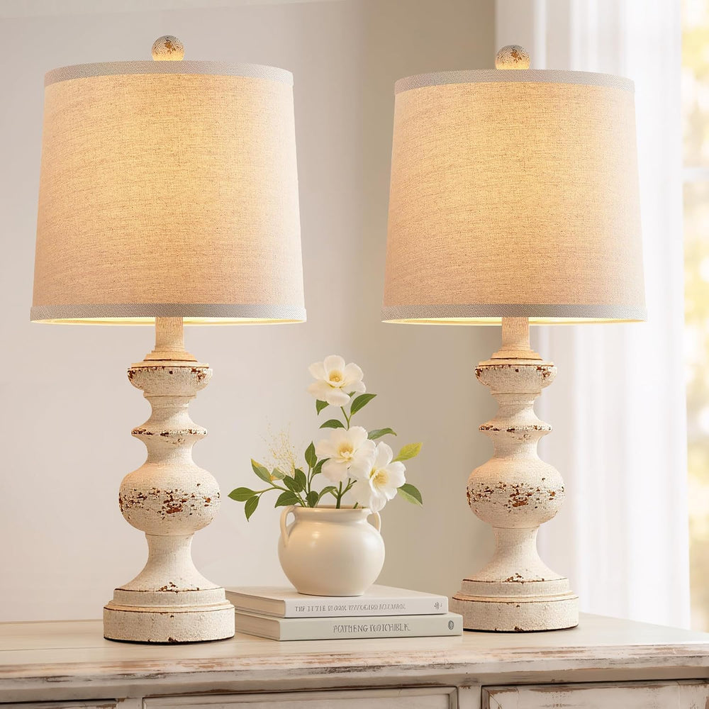 PARTPHONER Farmhouse Table Lamp Set of 2, Rustic Table Lamps for Living Room ...