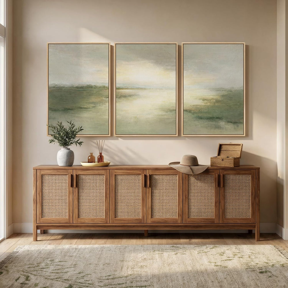 Large Framed Sage Green Abstract Landscape Wall Art for Living Room, 24x36