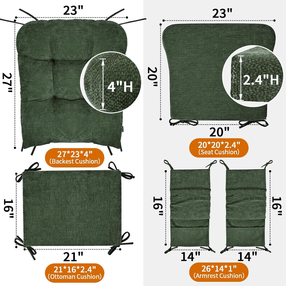 5 PCS Glider Rocker Replacement Cushions with Storage Side Pocket, Luxuriy Ch...