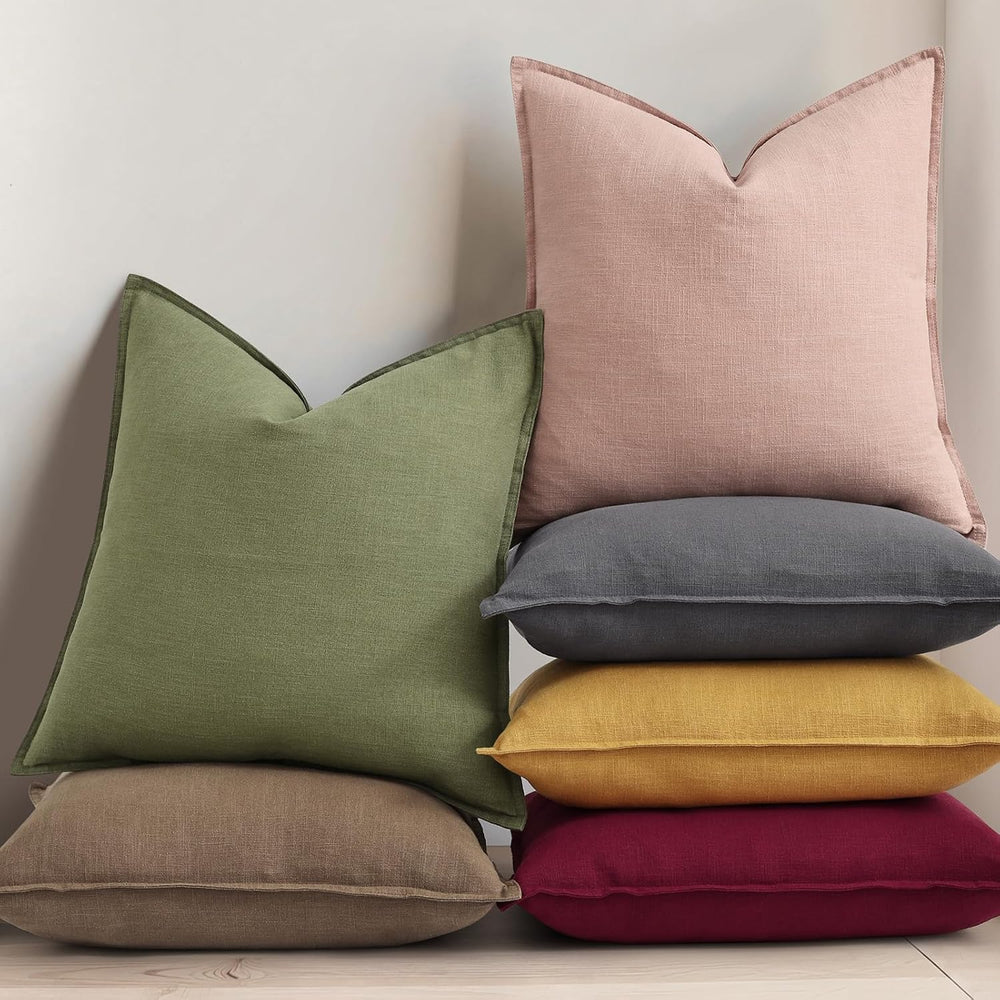 decorUhome Fall Light Brown Linen Throw Pillow Covers 20x20 Set of 2