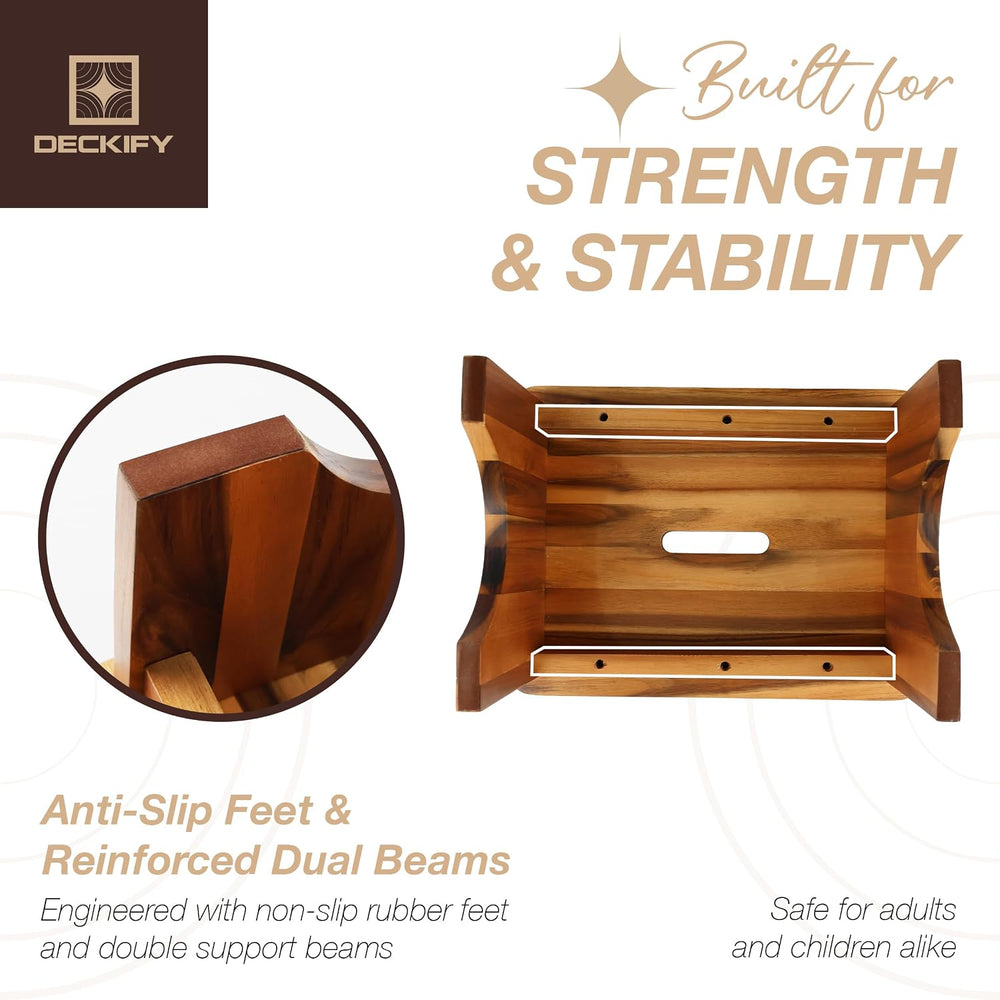 Acacia Wood Step Stool for Adults, Non-Slip, Golden Teak, 6.5 Inch