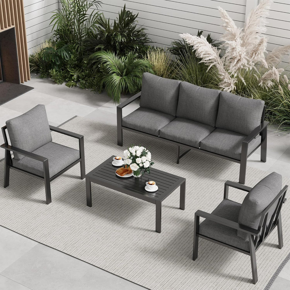 4-Piece Aluminum Patio Conversation Sets All-Weather Sectional Outdoor Furnit...