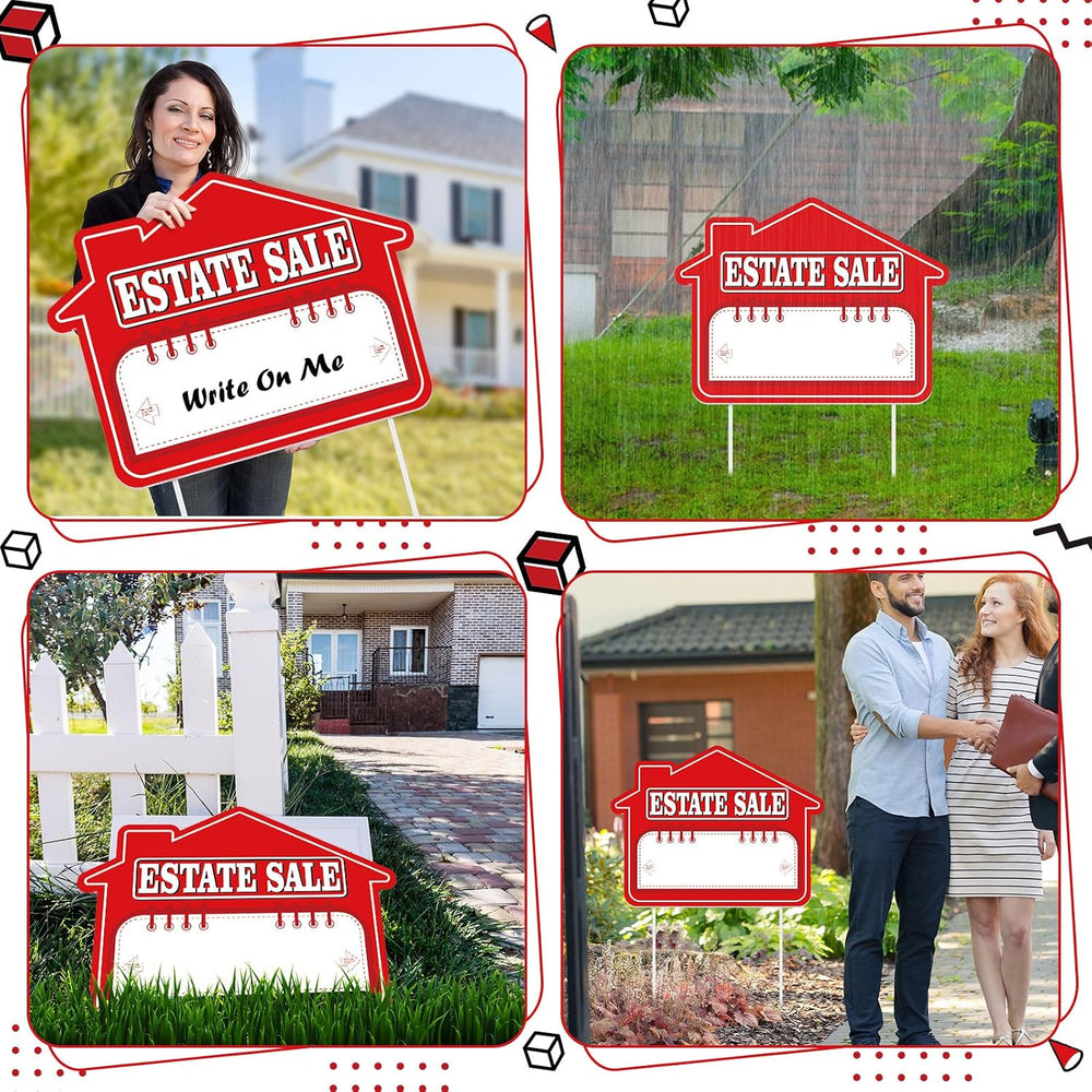 12 Pack Estate Sale Signs with Stakes 16'' x 12'' High Visibi...