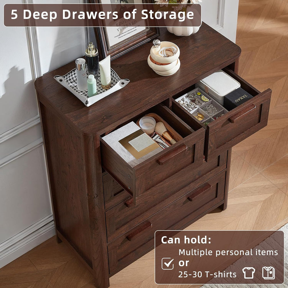 Joaxswe Farmhouse Dresser and Nightstand Sets 4 Piece, Walnut