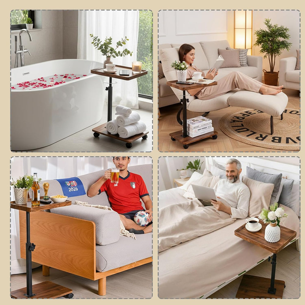 C Table End Table Adjustable Height,C Shaped End for Couch,Snack Tables,360°S...