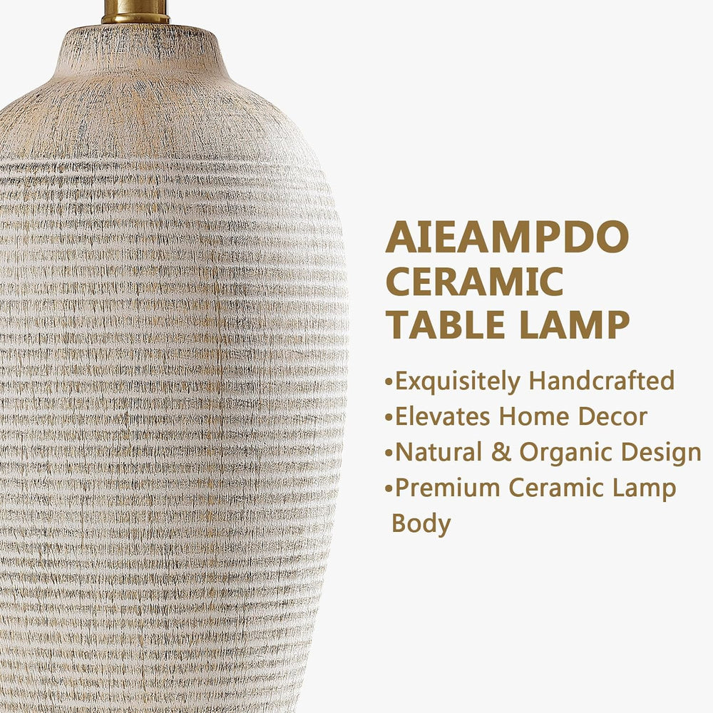 AIEAMPDO 25" Vintage Ceramic Table Lamp for Living Room, Ribbed Texture