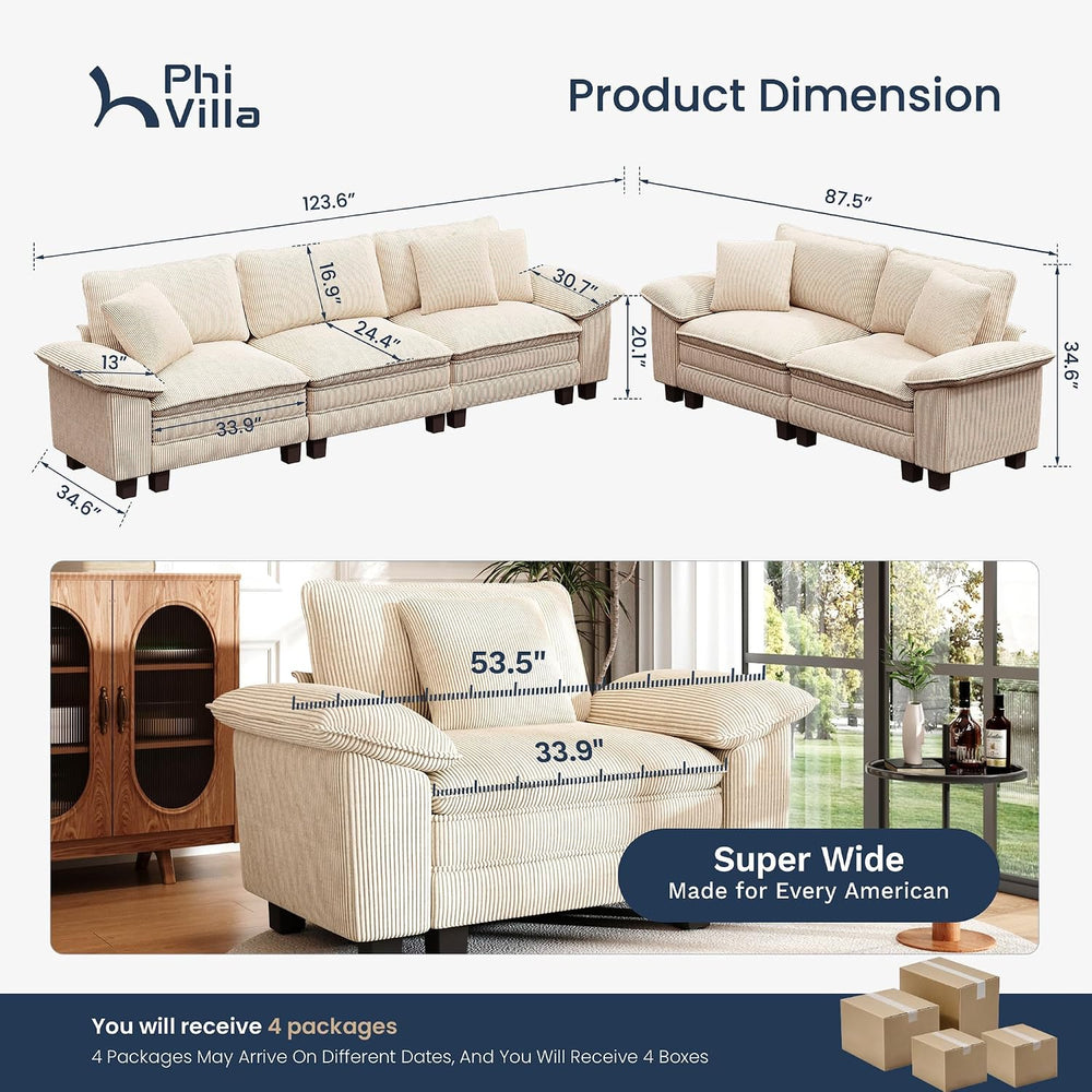 PHI VILLA 2-Piece Modular Loveseat Couch & 3-Seat Sectional Sofa Set