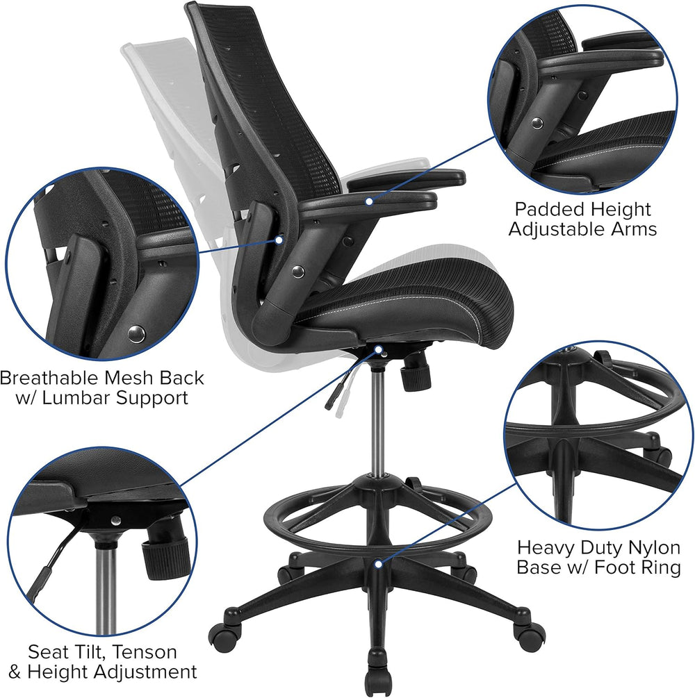 Flash Furniture Kale High-Back Ergonomic Mesh Office Chair with Flip-Up Arms ...