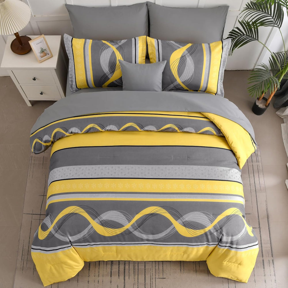 Anibedding Yellow Comforter Set Queen Size,8 Pieces Bed in a Bag Patchwork St...