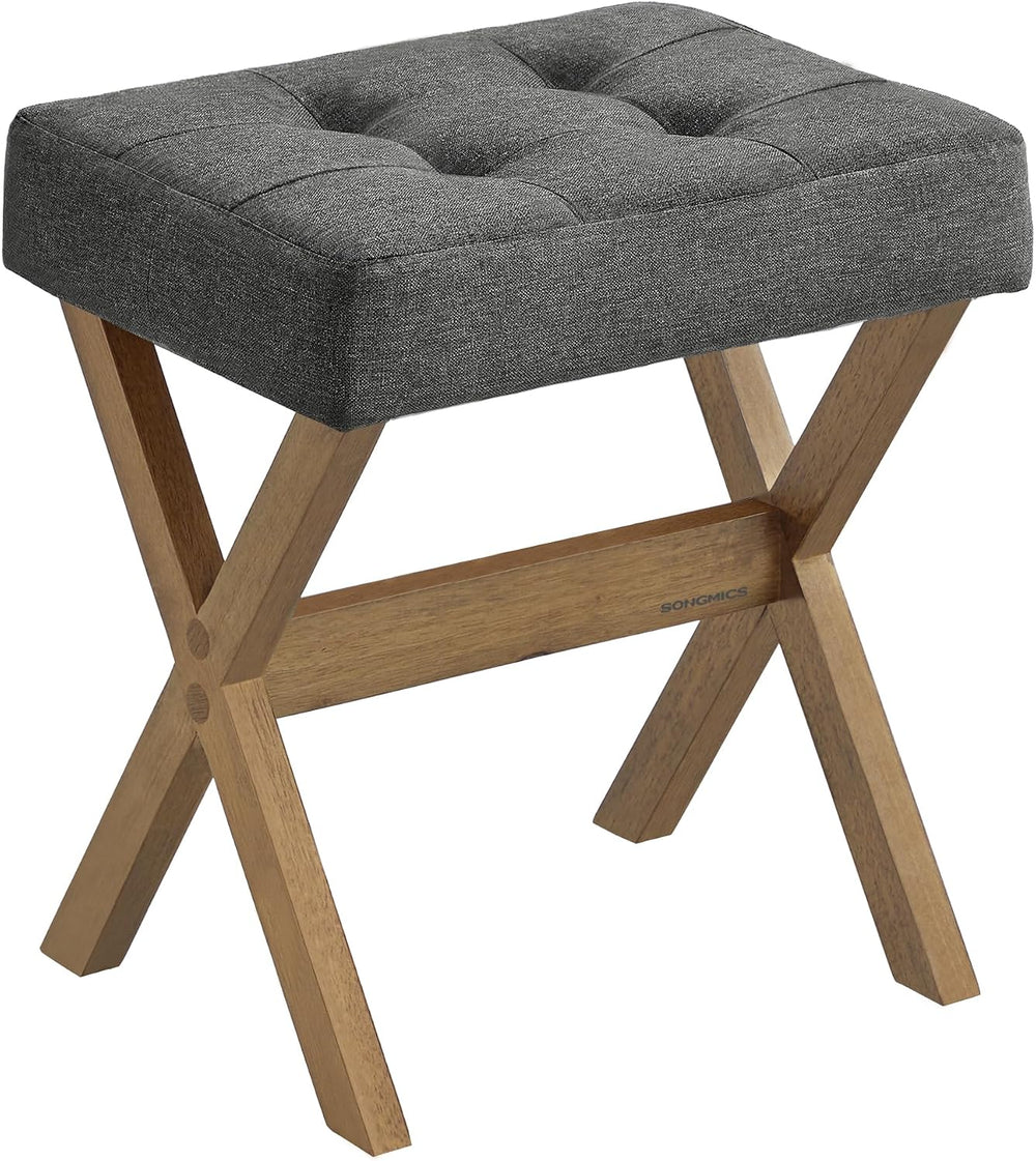 SONGMICS Makeup Stool, Padded Vanity Foot Rest, Solid Wood X Legs