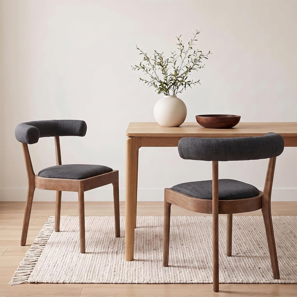 Wooden Dining Chairs Set of 4, Barrel Backrest, Charcoal