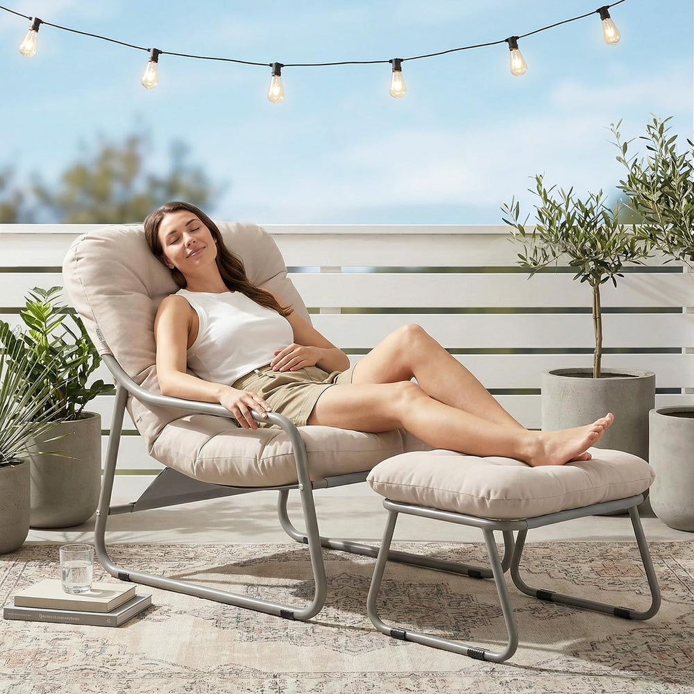 NICESOUL Outdoor Lounge Chair with Ottoman, Comfy Patio Lounge Chair with Rec...