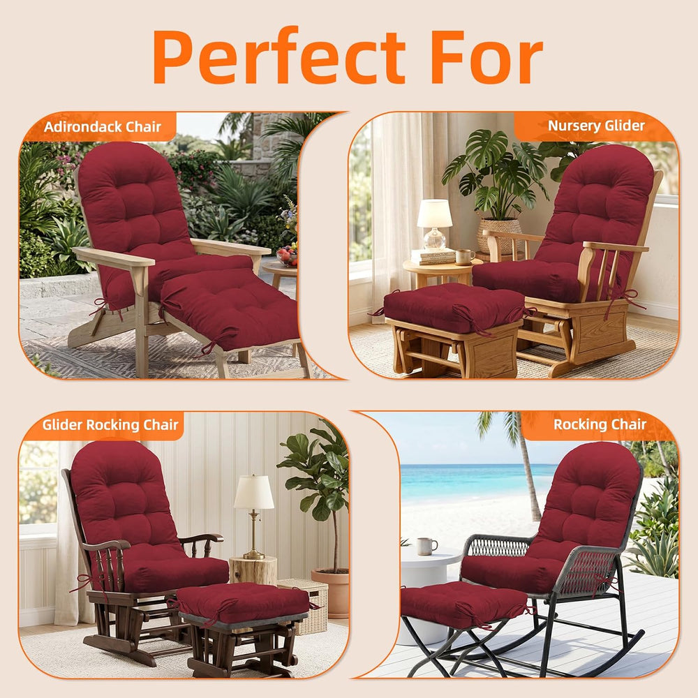 Rocking Chair Cushion Set, Ottoman Cushion Included, Red