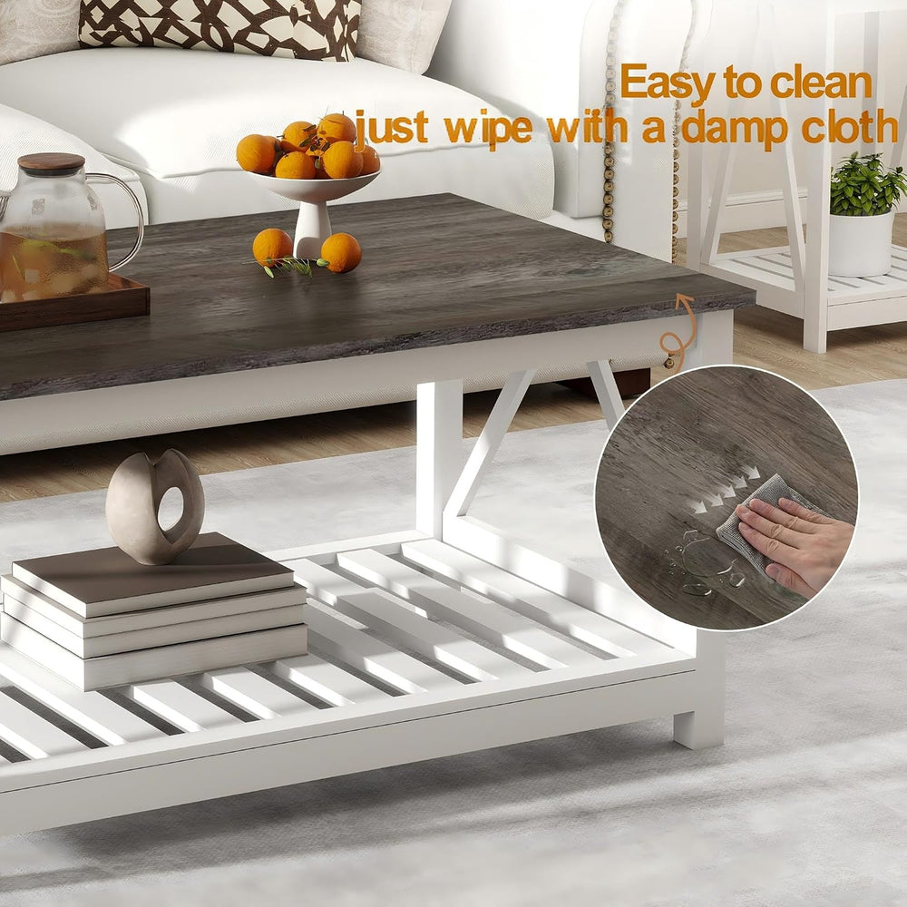 Coffee Table with Storage Small White Farmhouse Coffee Table for Livingroom