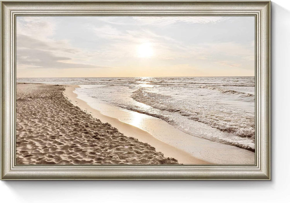 SunFlax Seascape Sunset Shoreline Canvas Framed Wall Art 48"x32"