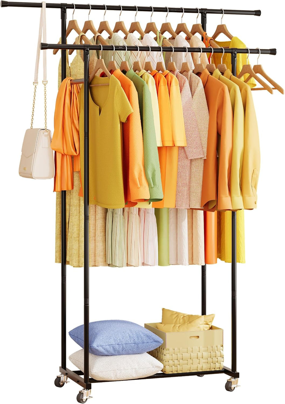 ecobedding Garment Rack with Wheels, Portable Clothing Rack for Bedroom, Clos...