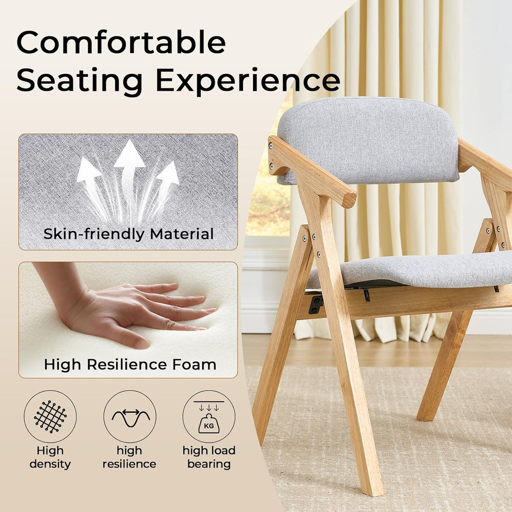 Grod Folding Dining Chairs, Padded Seat, Wooden Stackable,1PCS (Grey)