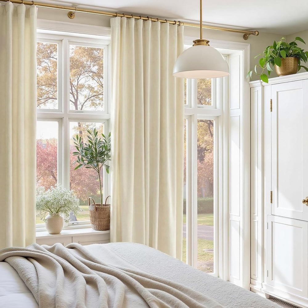 Nemia Ivory White Velvet Curtains Thermal Insulated Blackout Curtain for Bedr...