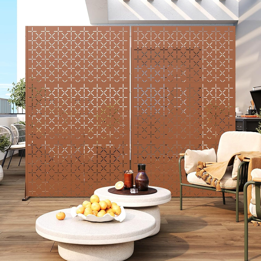 Metal Privacy Screen Outdoor with Stand, 6 ft Tall Decorative Privacy