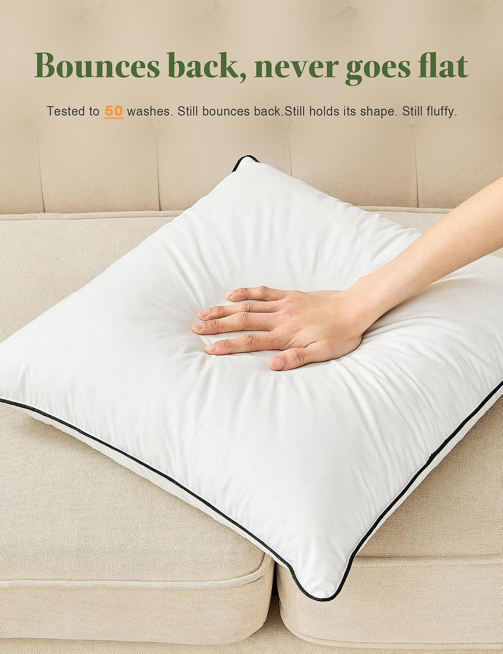 TOPGREEN Organic Feathers Down Pillow Insert 18x18, Pack of 2