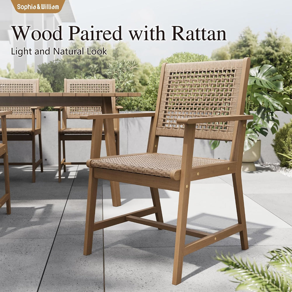 Sophia & William Patio Dining Set, Rattan, Wood, Light Brown