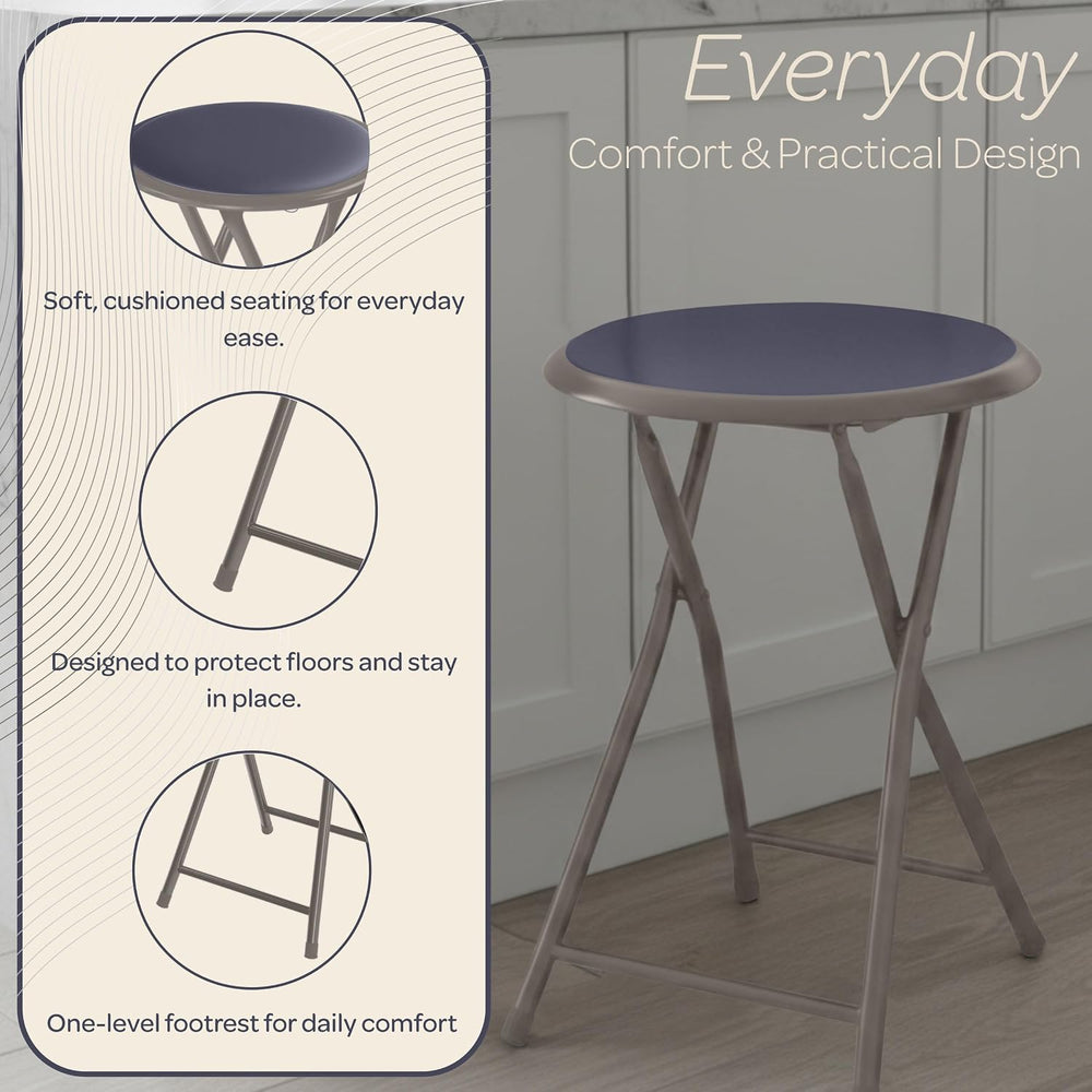 Lavish Home Portable Folding Stool with Backless Seat Set of 2, Gray, 18”