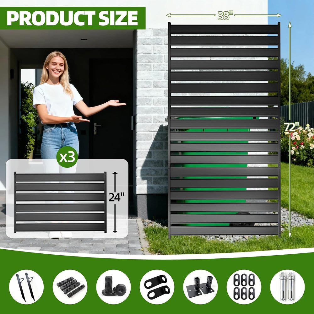 Privacy Fence Screen for AC & Trash, 72" H × 38" W Metal No-Dig...