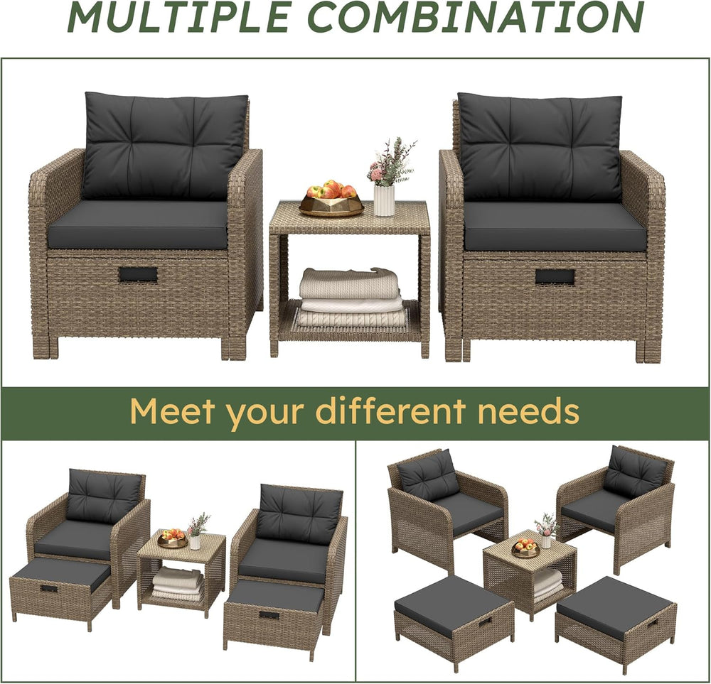 LHBcraft 5 Piece Patio Furniture Set, PE Wicker Outdoor Furniture Set with So...