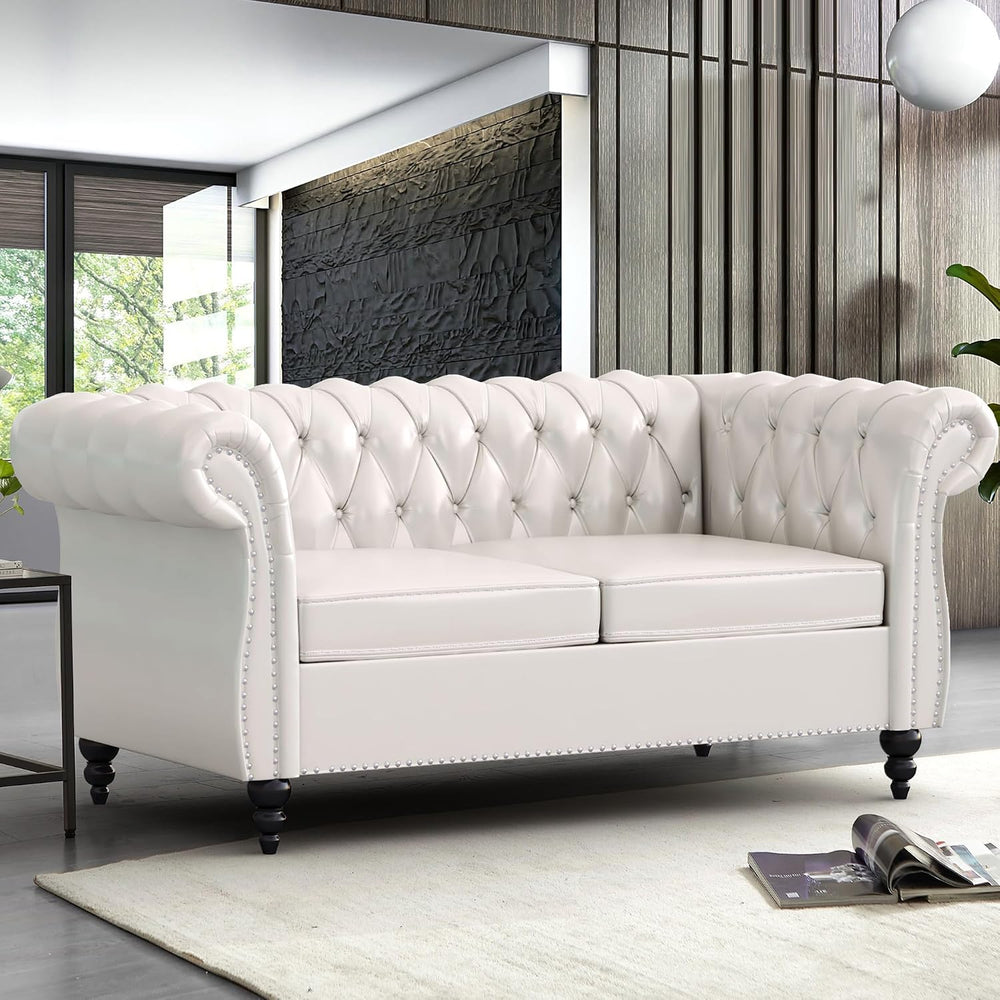 2 Piece Living Room Furniture Set, Faux Leather Loveseat and Chair Set, Mid C...