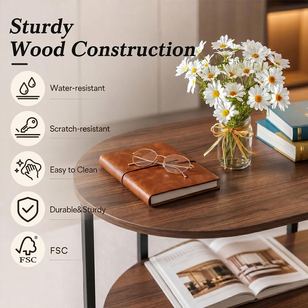 Coffee Table for Living Room, 39" Oval Coffee Table with Storage, 2-Tier...