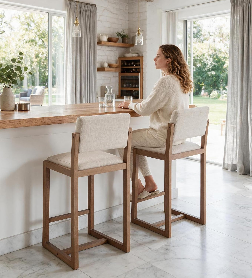 DUOMAY Modern 26" Counter Height Bar Stools Set of 2, Beige