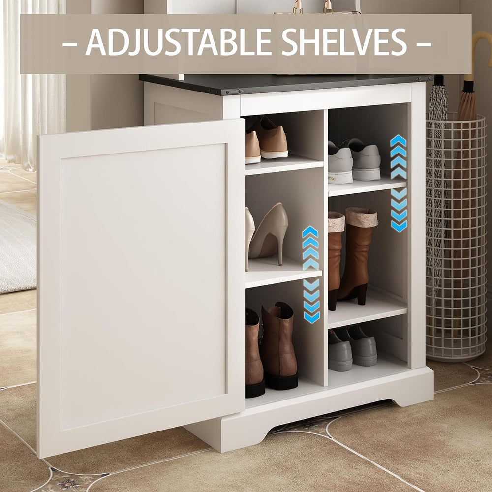 Maupvit Farmhouse Narrow Coat Rack with Shoe Storage, 6 Shoe Cubbies & 4 ...