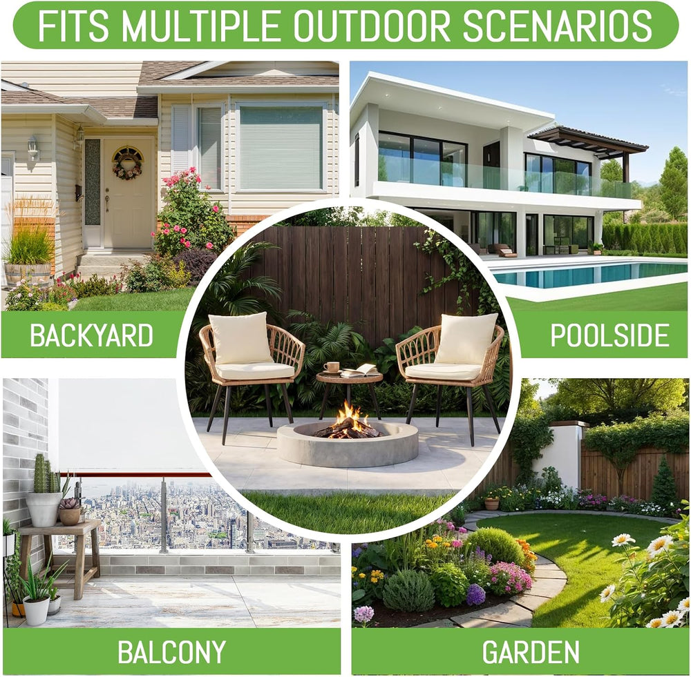 3 Piece Patio Bistro Set, All-Weather Outdoor Rattan Balcony Furniture Set wi...