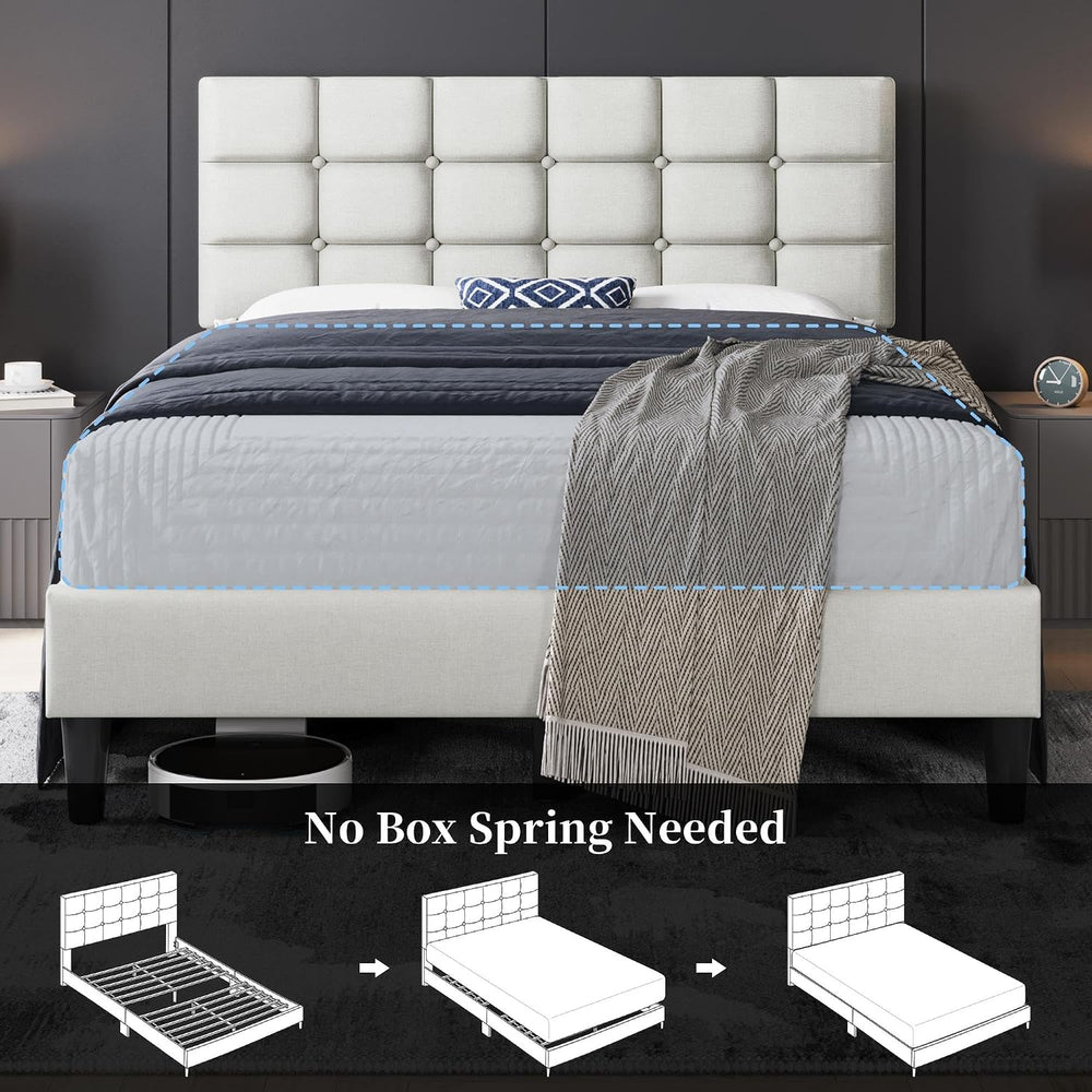 Yaheetech Full Size Upholstered Tufted Bed Frame with Headboard