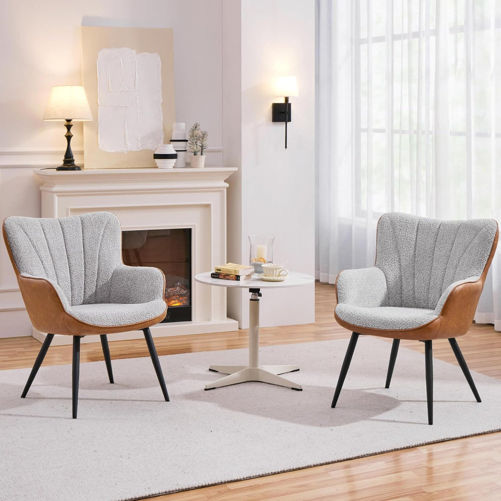 Yaheetech Accent Chairs Set of 2, Upholstered Armchairs, Gray/Retro Brown