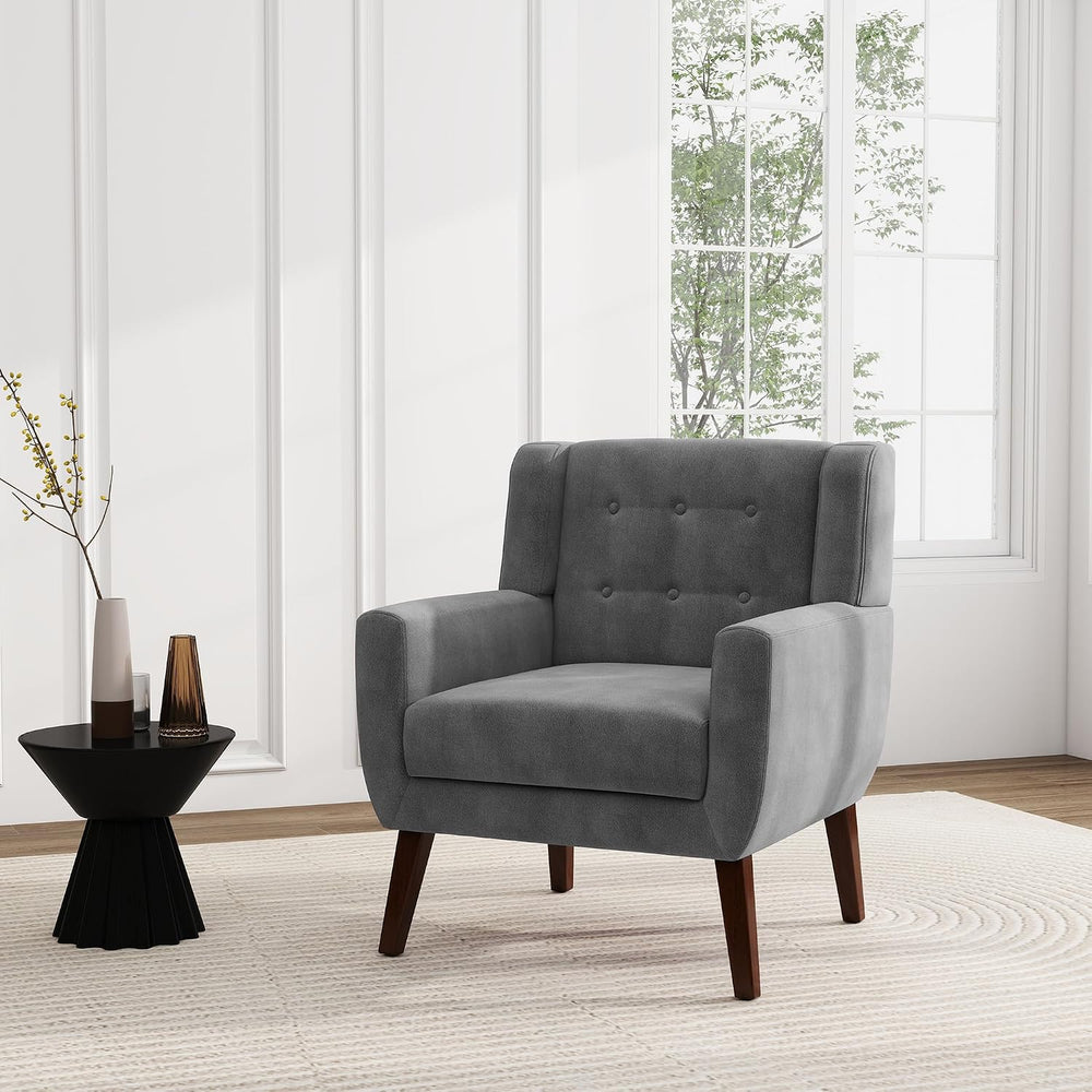 Modern Accent Chair, Velvet Upholstered Armchair, Gray