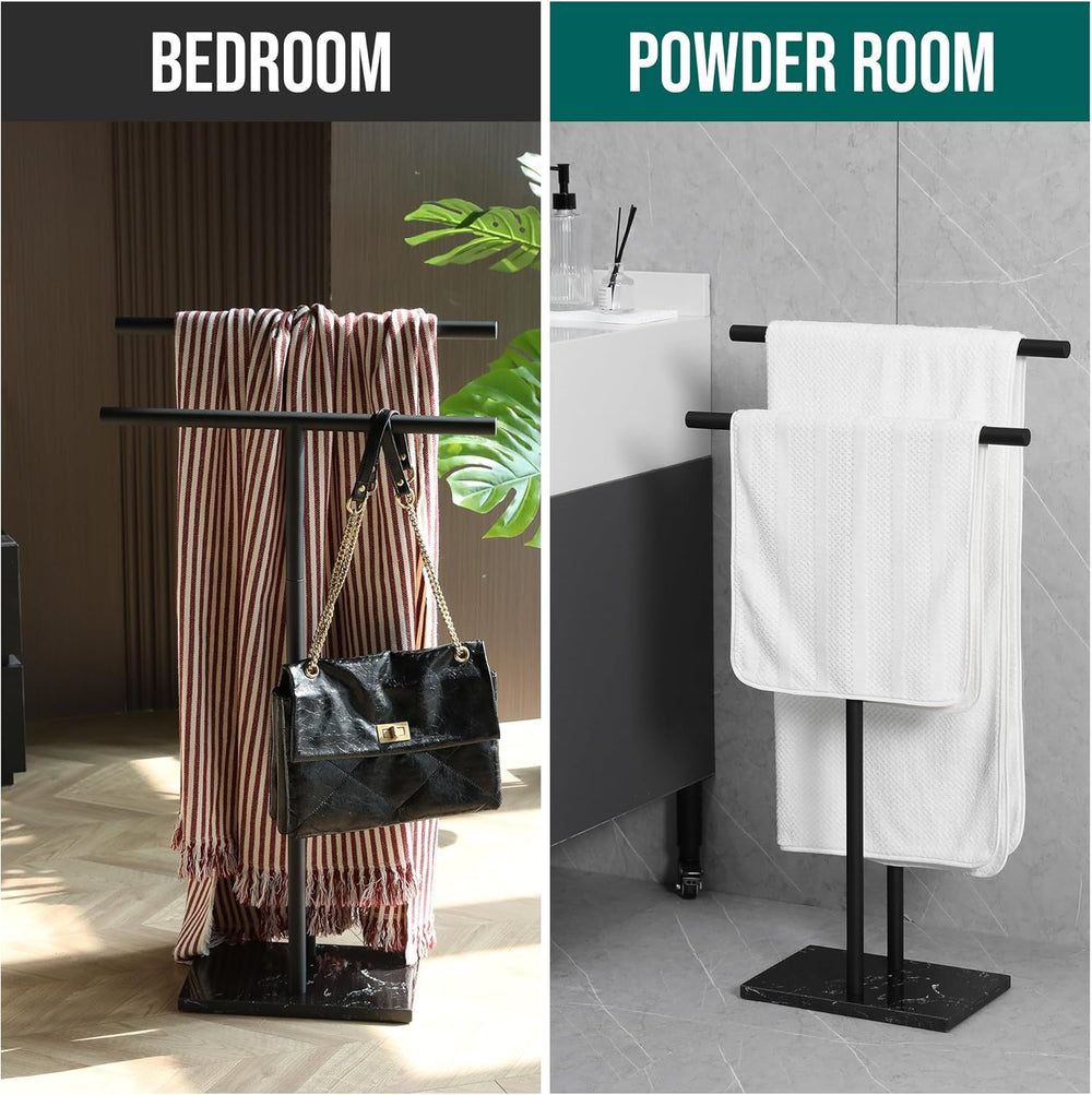 Free Standing Towel Rack - Matte Black Finish with Marble Base