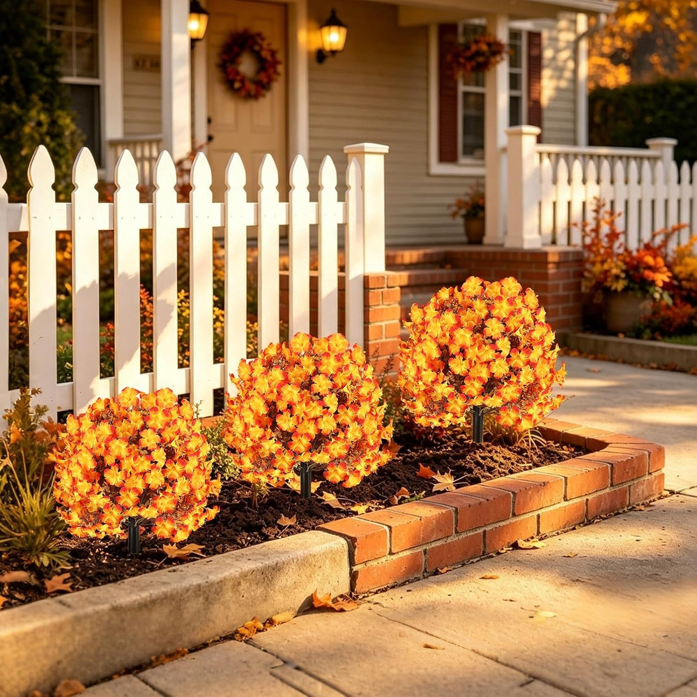 LFF 2 Pack Fall Artificial Petunias Flower Topiary Balls with Ground Stake