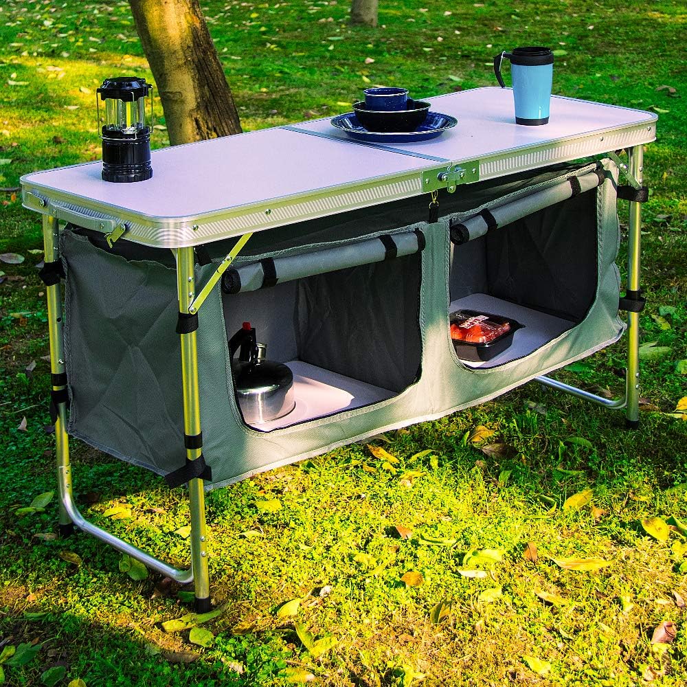 CampLand Folding Camping Table with Storage Organizer, Adjustable Height