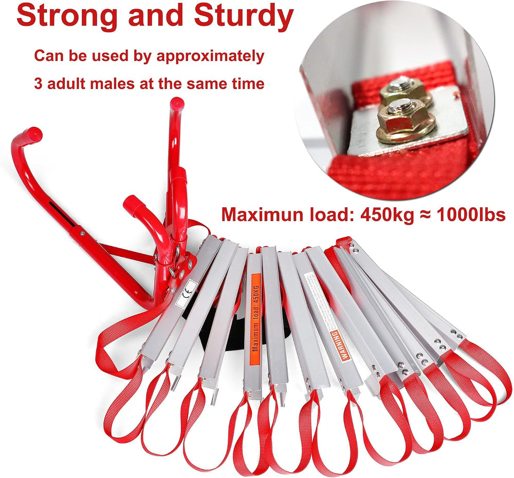 2 Story Fire Escape Ladder, Safety Ladder with Anti-Slip Rungs, Portable Emer...