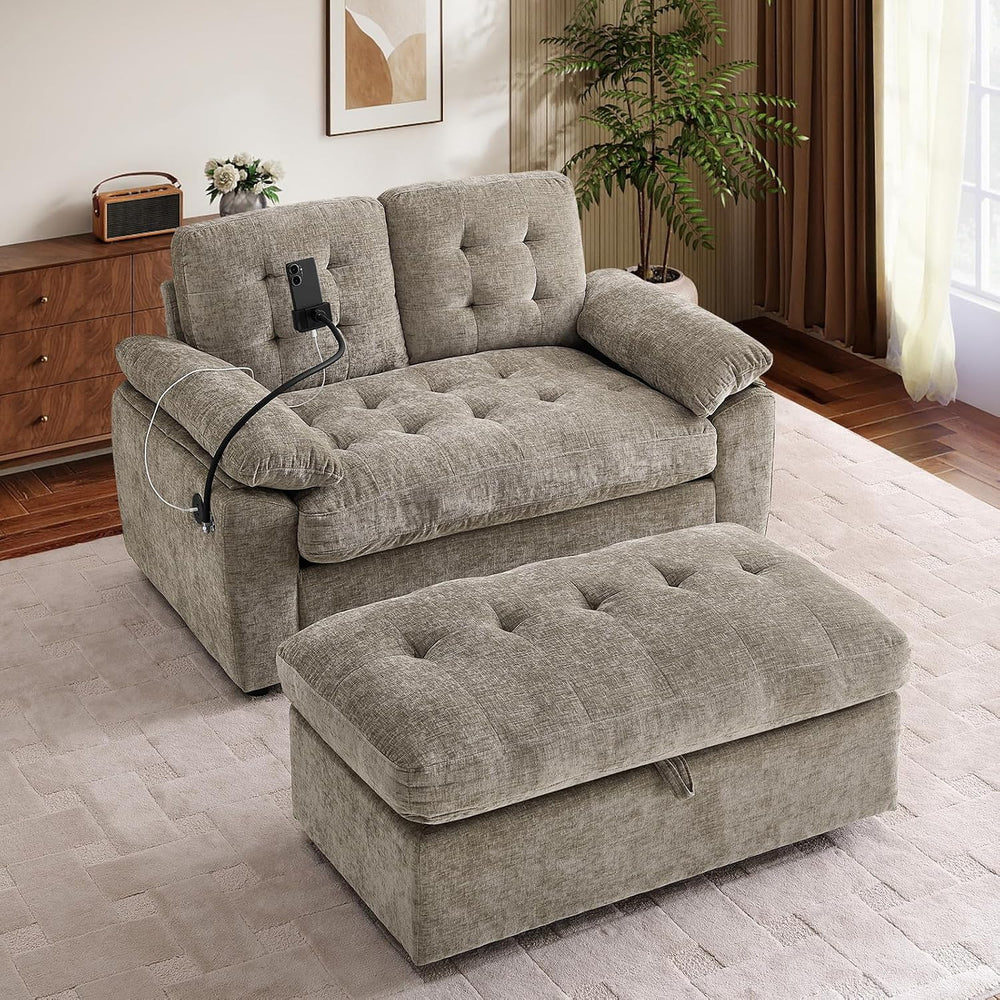56” Chaise Lounge Chair with Ottoman, Oversized Loveseat Reading Accent Comfy...