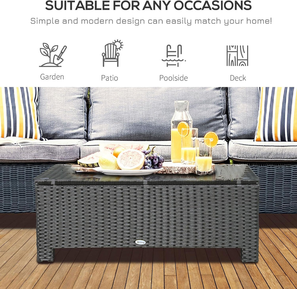 Outsunny Wicker Coffee Table with Tempered Glass Top 33.5" x 19.75"...