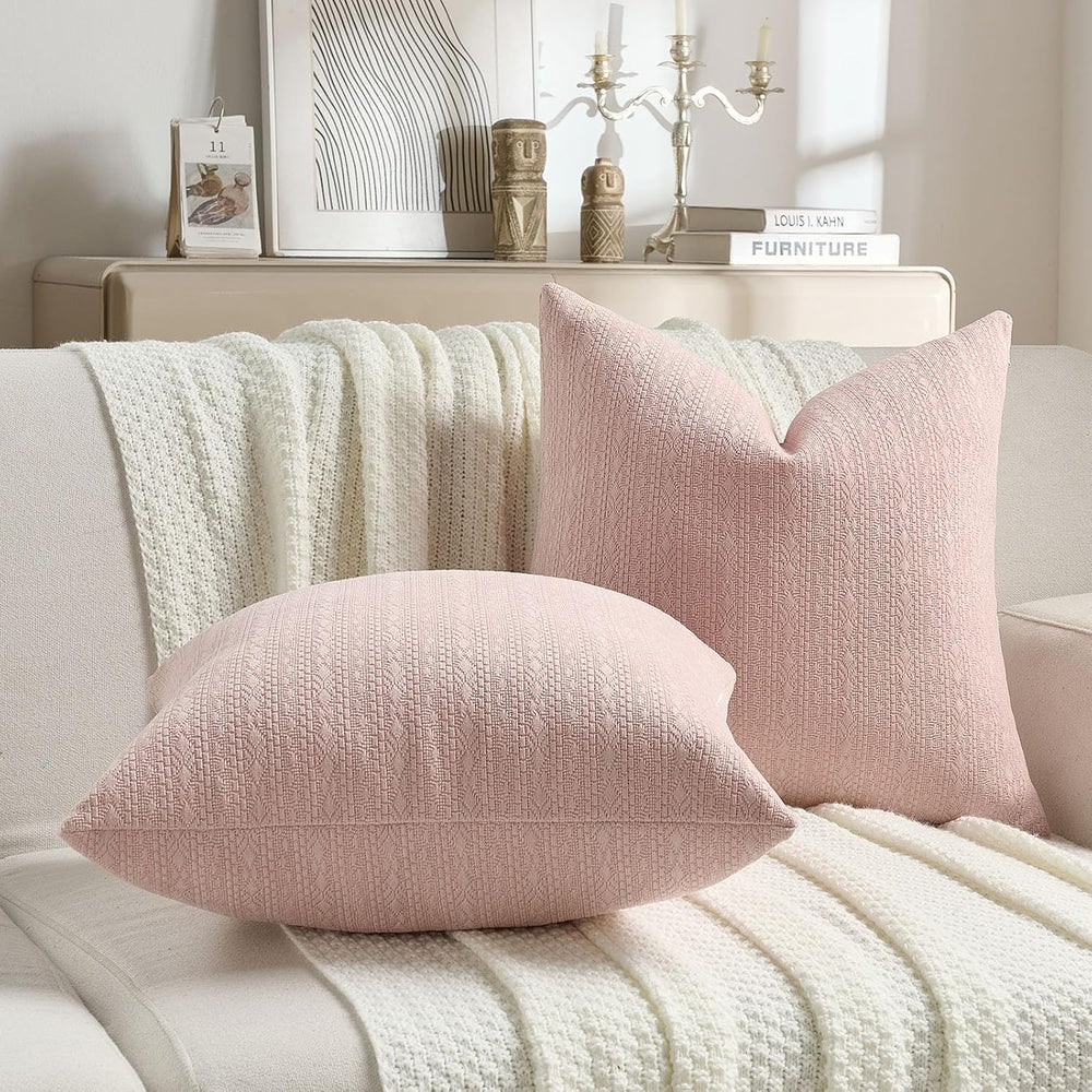 FUTEI Pack of 2 Chenille Throw Pillow Covers 20x20 Inch, Pink
