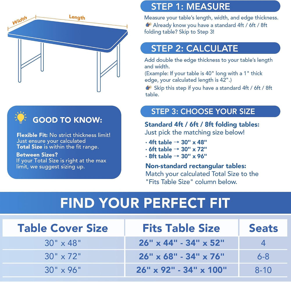 Fitted Tablecloth for 6 Foot Rectangle Tables-White Picnic Table Covers