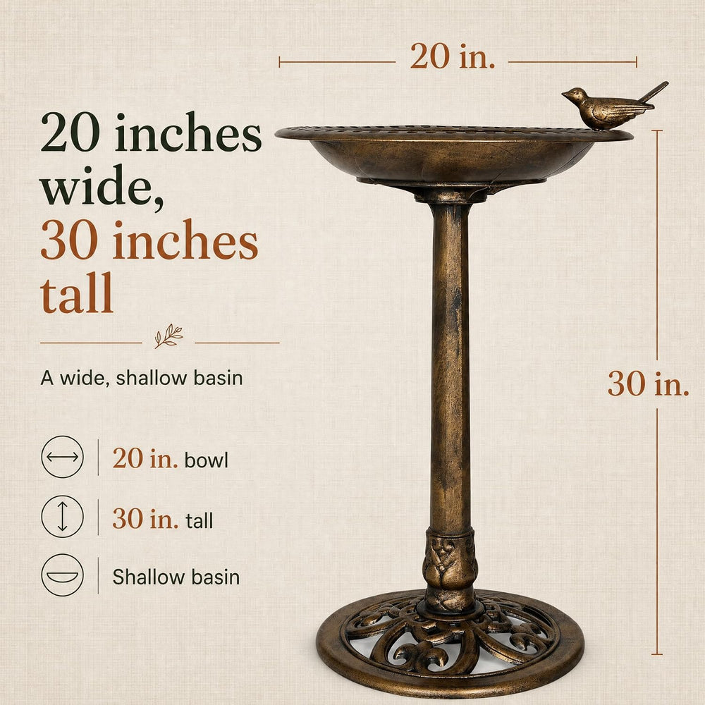 Backyard Expressions Bird Bath for Outside, 30 in Pedestal Birdbath, Bronze