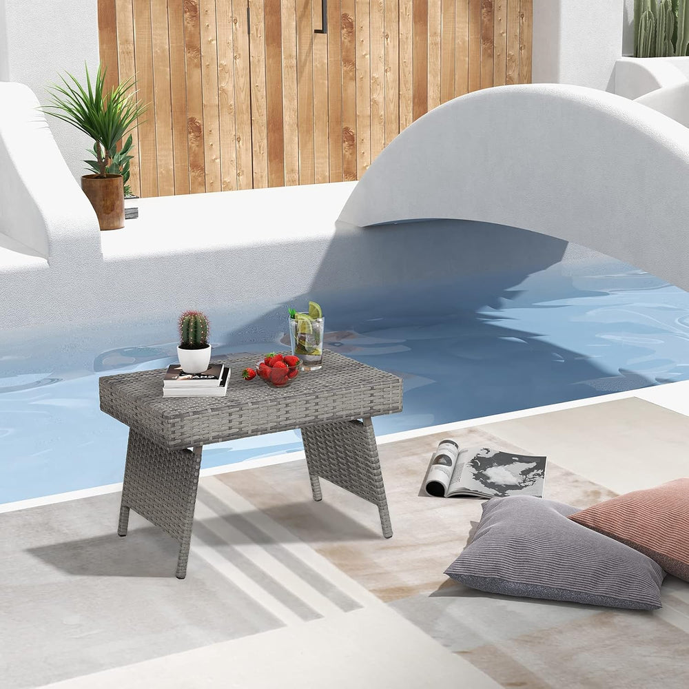 Tangkula Outdoor Folding Rattan Side Table