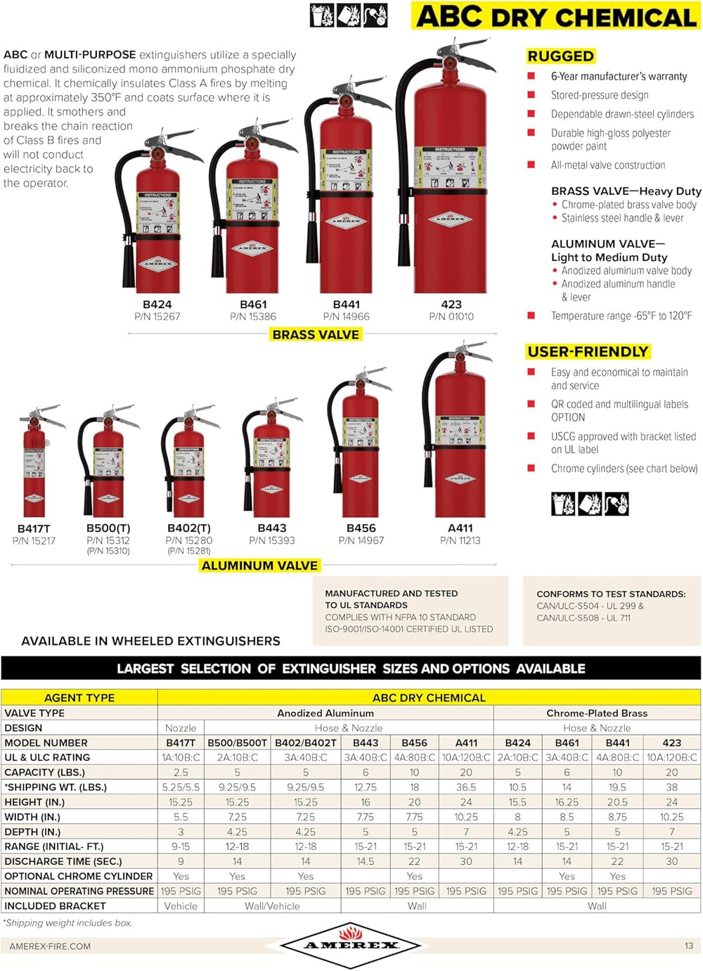 Amerex B456, 10lb ABC Dry Chemical Class A B C Multi-Purpose 10 Pound Fire Ex...