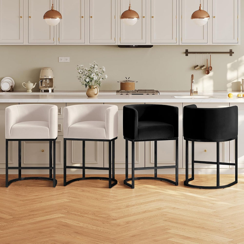 Modern Counter Height Bar Stools,Bar Stools Set of 2,Velvet Fabric Upholstere...