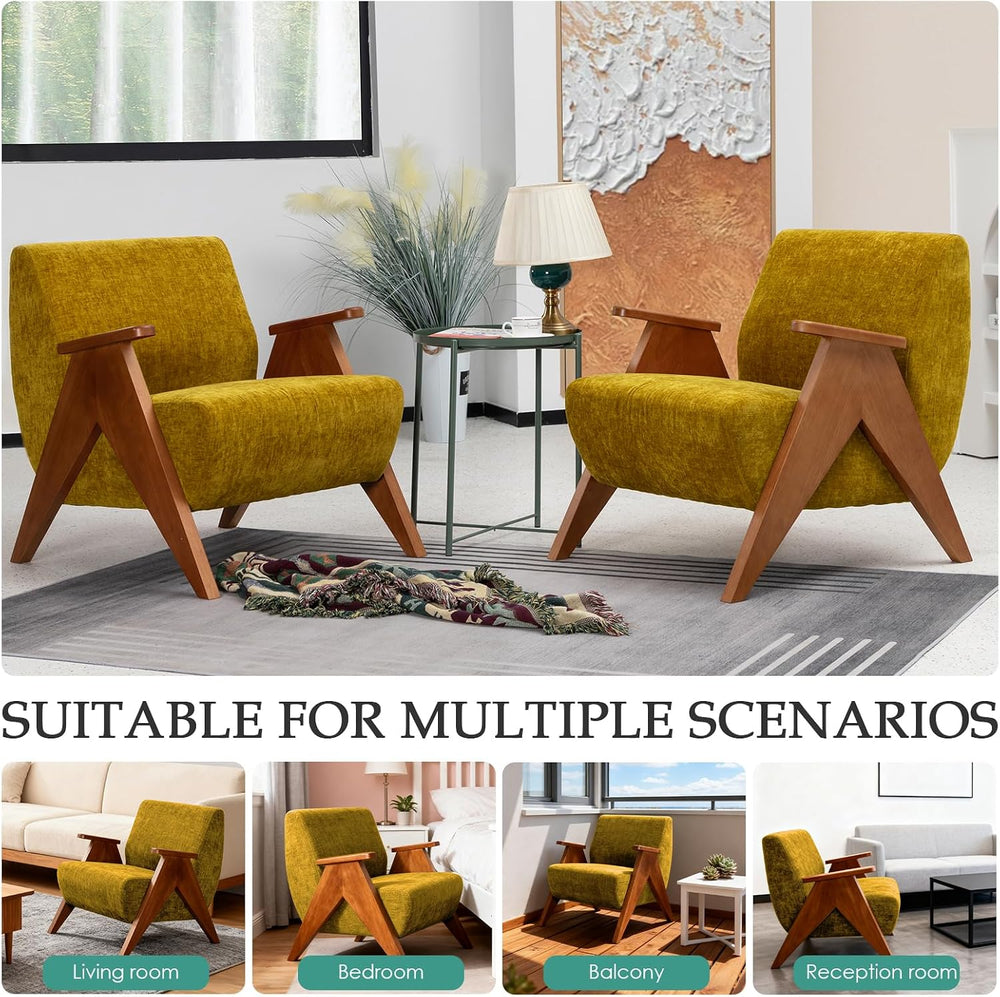 Home Accent Chair Mid Century Modern Accent Chair with Wood Frame, Lounge Uph...