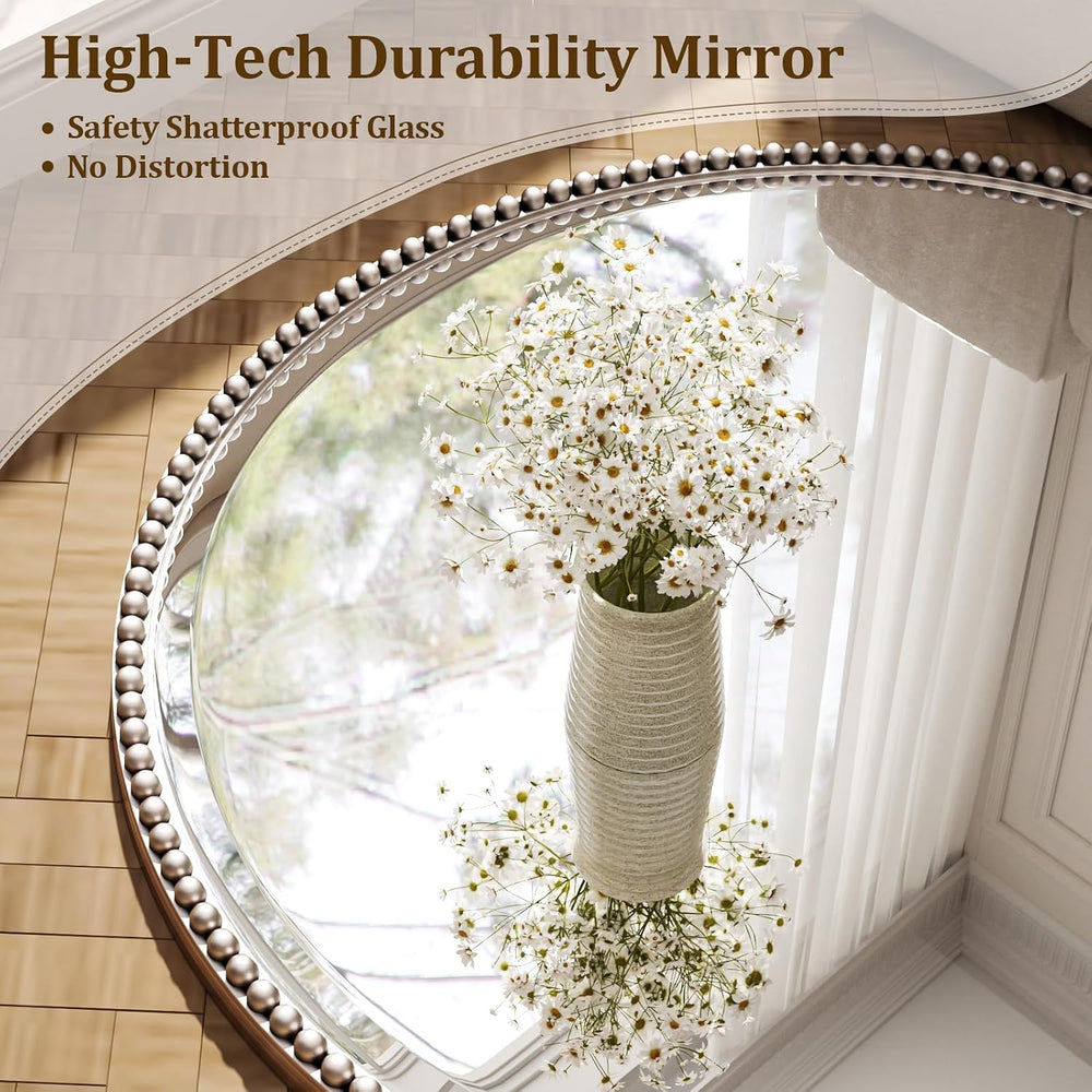 24'' Round Bathroom Mirror, Beaded Circle Decorative Wall Mirror